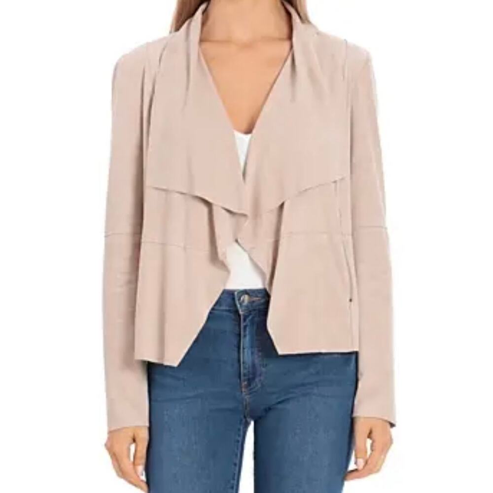 Bagatelle Women's Faux Suede Drape Front Jacket - Sand Size L